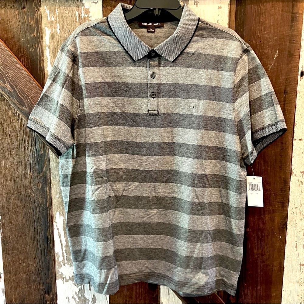 Michael Kors Gray Polo Shirt Classic Striped Design XL Short Sleeve
